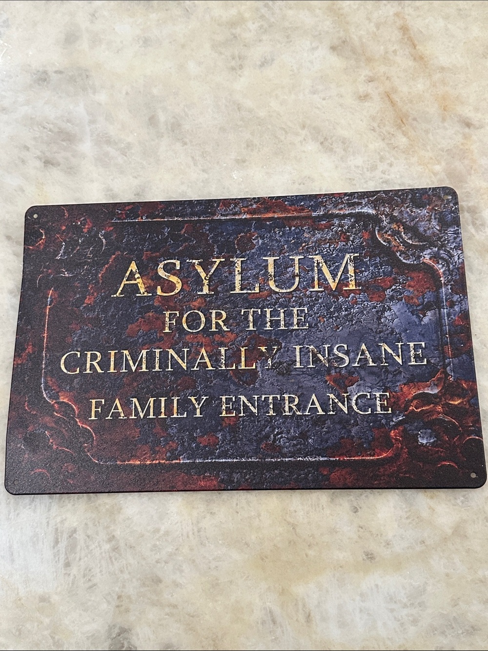 Asylum 'For The Criminally Insane' Family Entrance Decorative Sign - Brown/Black